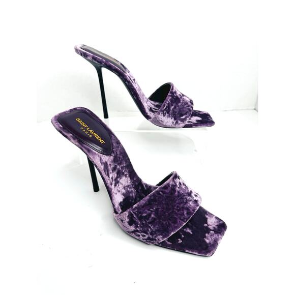 Saint Laurent Baliqua 105 Velvet Mule Sandals Malva Purple High Heel EU 37.5 - Picture 3 of 10